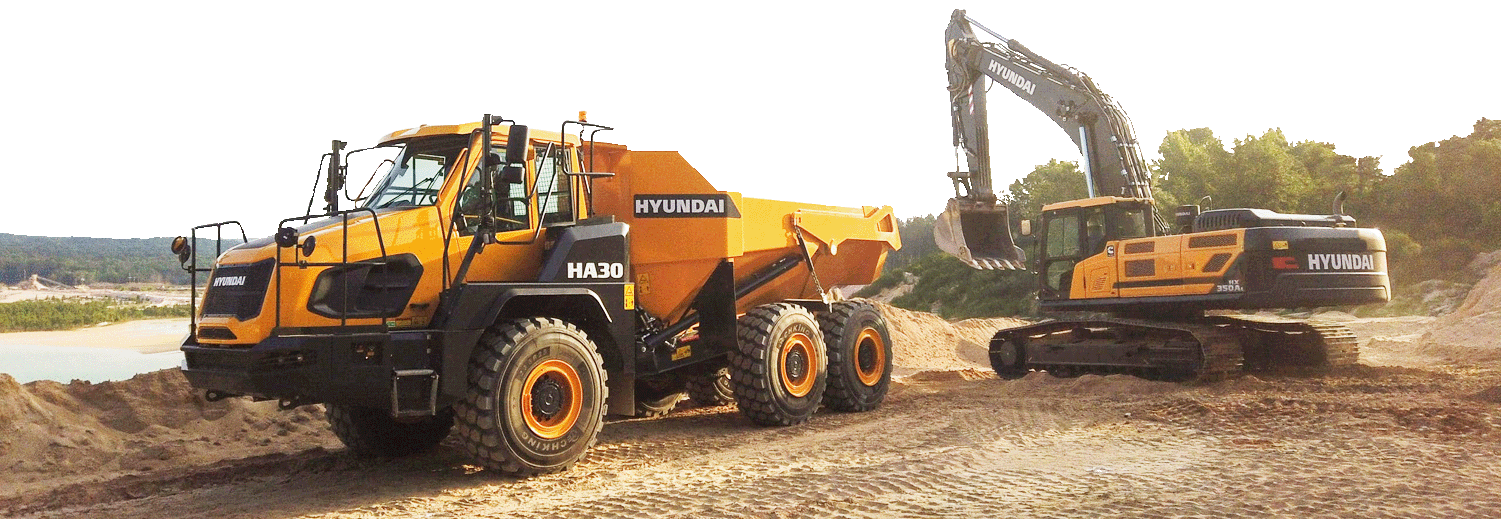 Holland Equipment Services Hyundai excavator and articulated truck